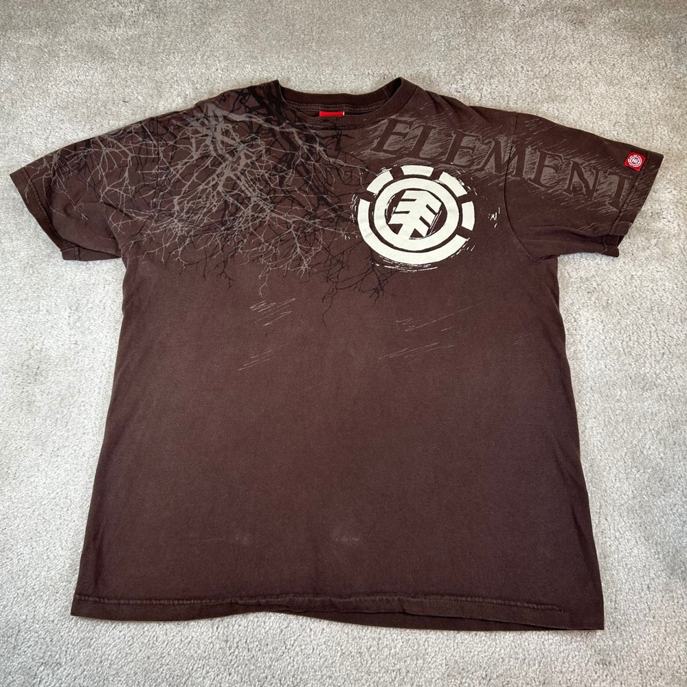Vintage Element Graphic T-Shirt Mens XL Brown Y2K Skater Tree Logo Short Sleeve